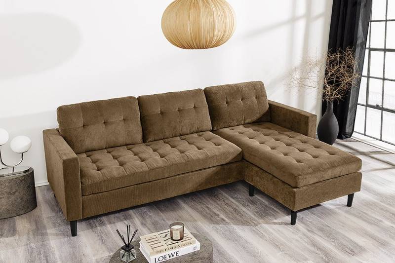 riess-ambiente Ecksofa STOCKHOLM 220cm braun · Couch mit Cordbezug und Federkern, Einzelartikel 1 Teile, 3-Sitzer in L-Form · inkl. Kissen · Ottomane rechts & links · Retro riess-ambiente Ecksofa STOCKHOLM 220cm braun · Couch mit Cordbezug und Federkern, Einzelartikel 1 Teile, 3-Sitzer in L-Form · inkl. Kissen · Ottomane rechts & links · Retro von riess-ambiente