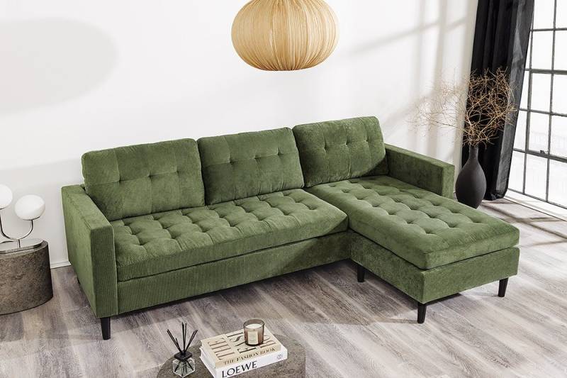 riess-ambiente Ecksofa STOCKHOLM 220cm grün · Couch mit Cordbezug und Federkern, Einzelartikel 1 Teile, 3-Sitzer in L-Form · inkl. Kissen · Ottomane rechts & links · Retro von riess-ambiente
