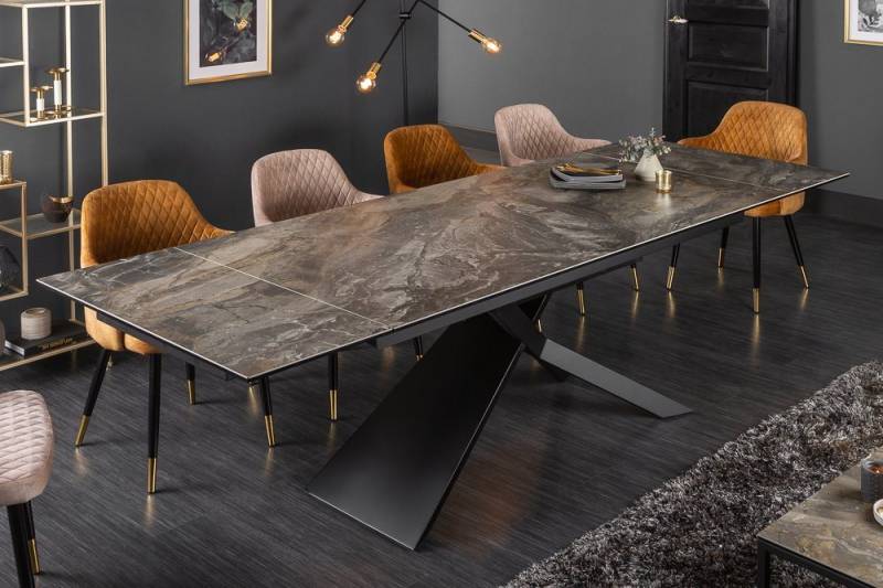riess-ambiente Esstisch EUPHORIA 180-220-260cm taupe/schwarz – Keramik, ausziehbar, 3-stufig (Einzelartikel, 1-St), verlängerbarer Tisch mit Sterngestell aus Metall – für 12 Personen von riess-ambiente