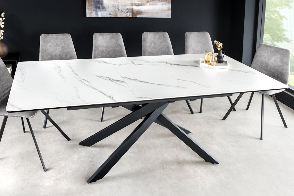 riess-ambiente Esstisch ALPINE 160-200cm weiß/schwarz – Keramik, ausziehbar, Marmor-Design (Einzelartikel, 1-St), verlängerbarer Keramiktisch im Marmor-Design – ideal für 10 Personen von riess-ambiente