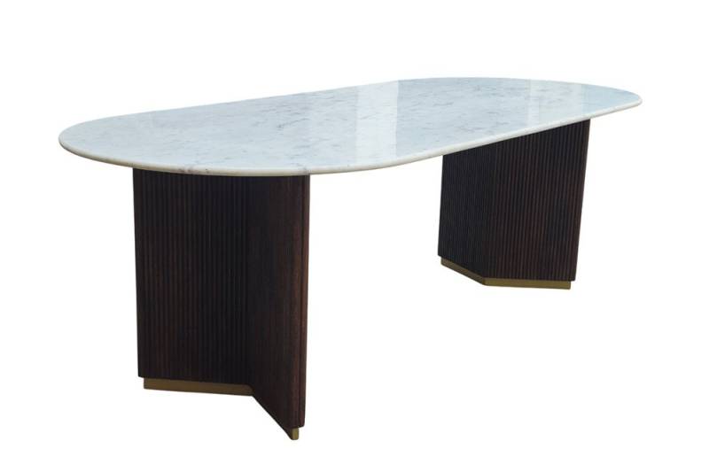 riess-ambiente Esstisch GATSBY 240x110cm Mangoholz braun – oval, Marmorplatte, V-Gestell (Einzelartikel, 1-St), Goldakzente, luxuriöser Materialmix, Marmortisch im Retro-Stil von riess-ambiente