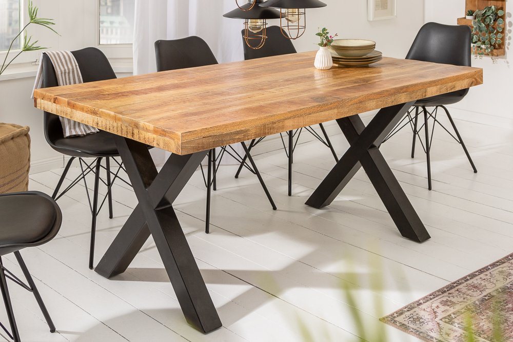 riess-ambiente Esstisch IRON CRAFT 240cm natur / schwarz · bis 10 Personen (Einzelartikel, 1-St), Massivholz · Metall · X-Gestell · Mangoholz · Industrial Design von riess-ambiente