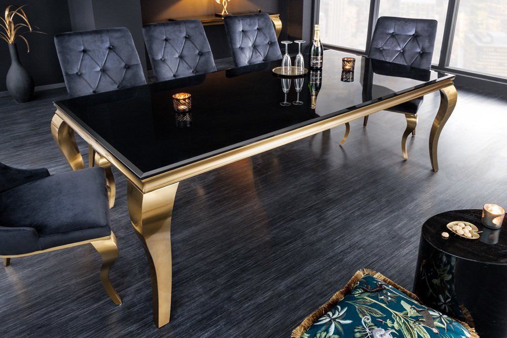 riess-ambiente Esstisch MODERN BAROCK 180cm schwarz / gold (Einzelartikel, 1-St), Küche · Opalglas · Edelstahl · eckig von riess-ambiente