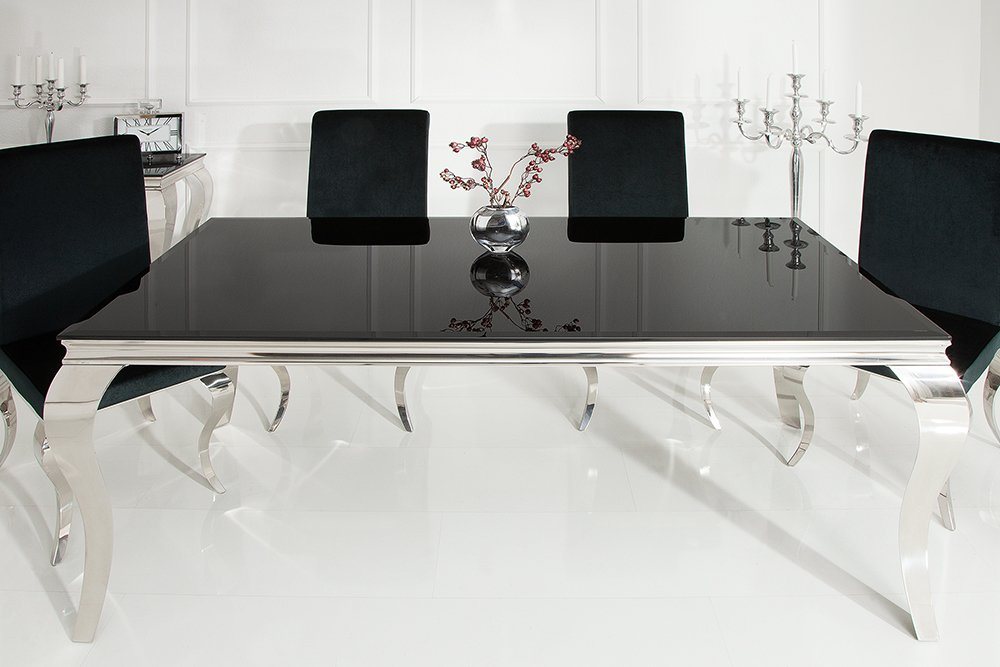 riess-ambiente Esstisch MODERN BAROCK 200cm schwarz / silber (1-St), Esszimmer · Opalglas · Edelstahl · eckig von riess-ambiente