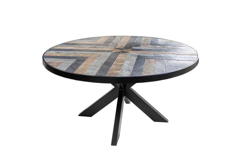 riess-ambiente Esstisch MOUNTAIN SOUL 140cm schwarz grau · runder Tisch mit Naturstein-Platte (Einzelartikel, 1-St), 6 Personen · Sterngestell aus Eisen · 4,5cm Tischplatte · Industrial von riess-ambiente