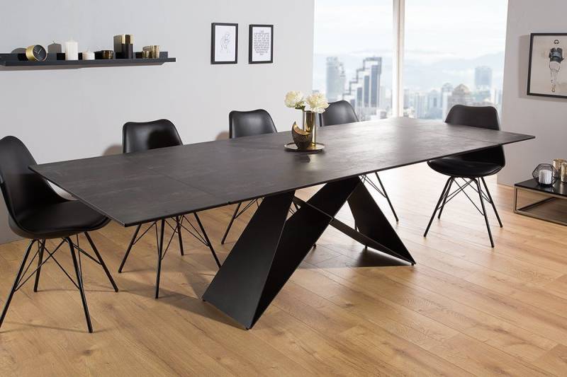 riess-ambiente Esstisch PROMETHEUS 180-220-260cm grau-braun / schwarz · bis 12 Personen (Einzelartikel, 1-St), Keramik · Glas · Metall · ausziehbar · Lava-Design · Industrial von riess-ambiente