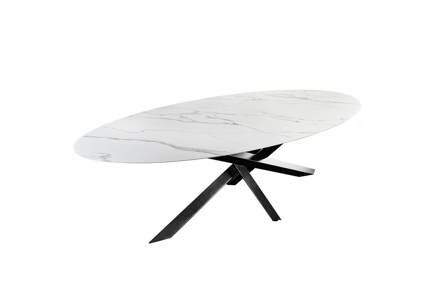 riess-ambiente Esstisch SCULPTURE 280x110cm Keramik weiß – oval, Metallgestell schwarz (Einzelartikel, 1-St), Naturstein-Design, moderner Materialmix, Platz für bis zu 12 Personen von riess-ambiente
