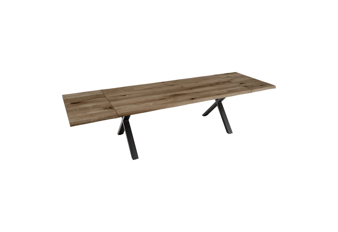 riess-ambiente Esstisch WILD OAK 160-260cm smoke finish - Eichenholz, X-Gestell, verlängerbar (Einzelartikel, 1-St), massiver Tisch mit Baumkante & Metallgestell - ideal für Esszimmer von riess-ambiente