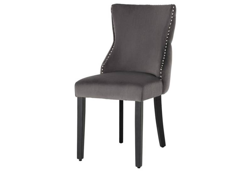 riess-ambiente Esszimmerstuhl CASTLE DELUXE grau · aus Samt mit Löwenkopf & Nieten in Silber-Optik (Einzelartikel, 1 St), Barock Polsterstuhl im Chesterfield-Design mit Griff · Esszimmerstuhl von riess-ambiente