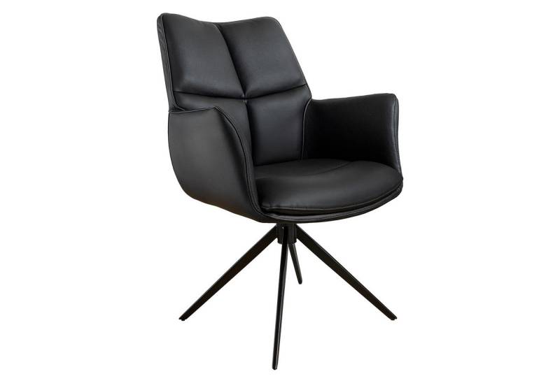 riess-ambiente Esszimmerstuhl PAPILLON schwarz · 360° drehbarer Stuhl mit Echtlederbezug (Einzelartikel, 1 St), Polsterstuhl mit Armlehne · Metallgestell · Modern Design von riess-ambiente