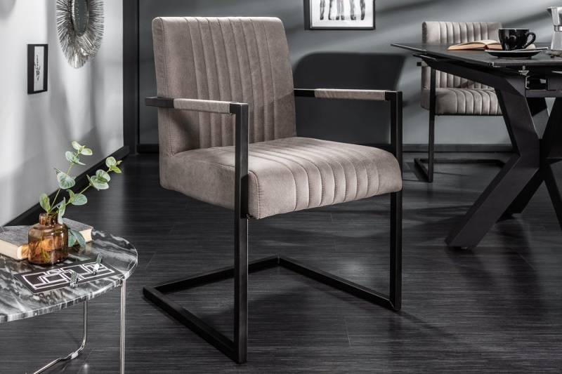 riess-ambiente Freischwinger BIG ASTON taupe / schwarz, Esszimmer · Microfaser · Armlehne · Industrial von riess-ambiente