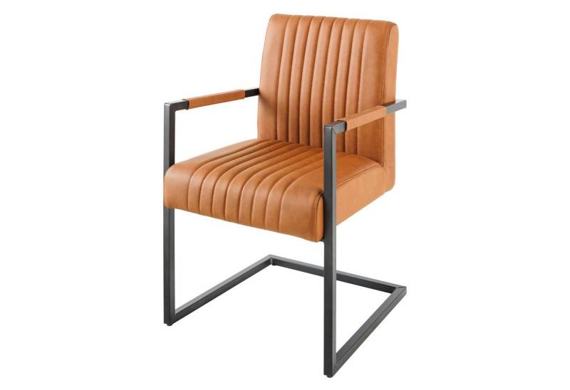 riess-ambiente Freischwinger BIG ASTON vintage cognac / schwarz (Einzelartikel, 1 St), Esszimmer · Echtleder · Metall · mit Armlehne · Federkern · Industrial von riess-ambiente