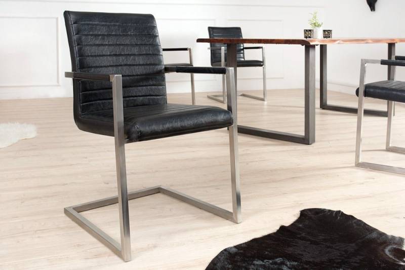 riess-ambiente Freischwinger LOFT antik schwarz / silber (Einzelartikel, 1 St), Esszimmer · Kunstleder · Metall · mit Armlehne · Industrial von riess-ambiente