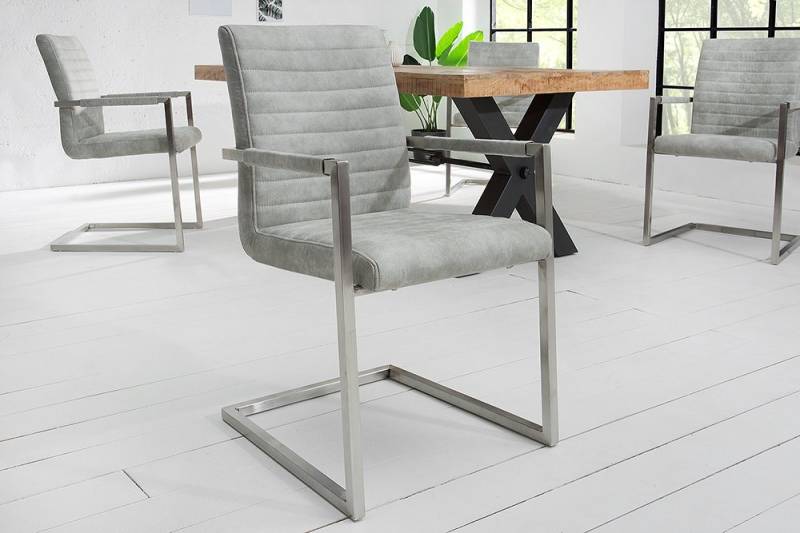 riess-ambiente Freischwinger LOFT stone grau / silber (Einzelartikel, 1 St), Esszimmer · Microfaser · Metall · mit Armlehne · Industrial von riess-ambiente