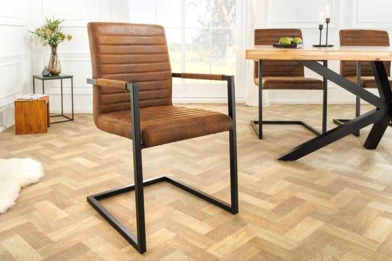 riess-ambiente Freischwinger LOFT vintage braun / schwarz (Einzelartikel, 1 St), Esszimmer · Microfaser · Metall · mit Armlehne · Industrial von riess-ambiente