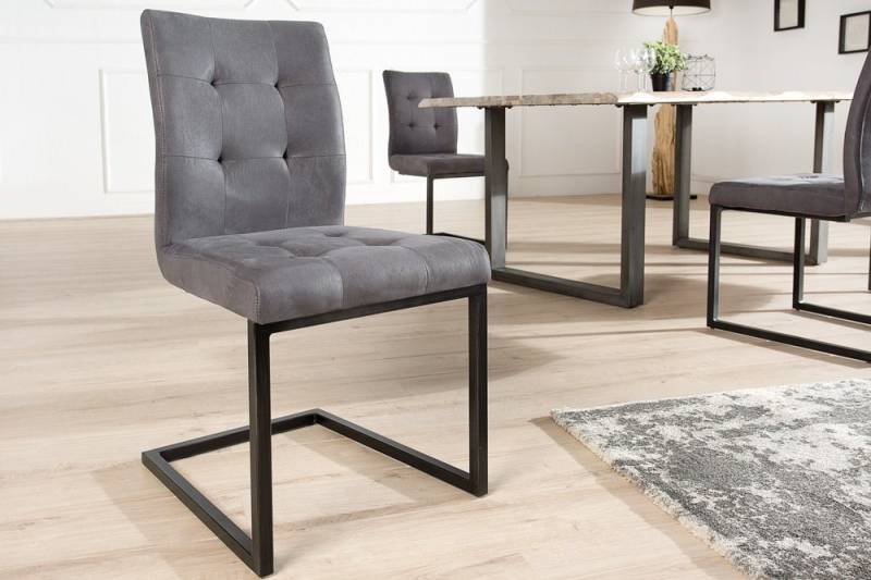 riess-ambiente Freischwinger OXFORD vintage grau / schwarz, Esszimmer · Microfaser · Metall · Industrial Design von riess-ambiente