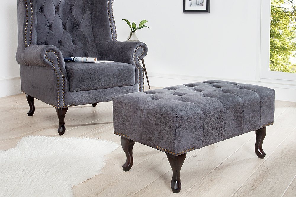 riess-ambiente Fußhocker CHESTERFIELD 80cm antik grau, mit Massivholzbeinen von riess-ambiente