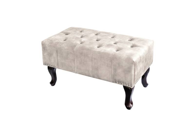 riess-ambiente Fußhocker CHESTERFIELD 80cm champagner beige Samt - Knopfheftung, Nietenbesatz (Einzelartikel, 1 St), eckiger Sitzhocker mit Nosagpolsterung & Nieten im Chesterfield-Design von riess-ambiente