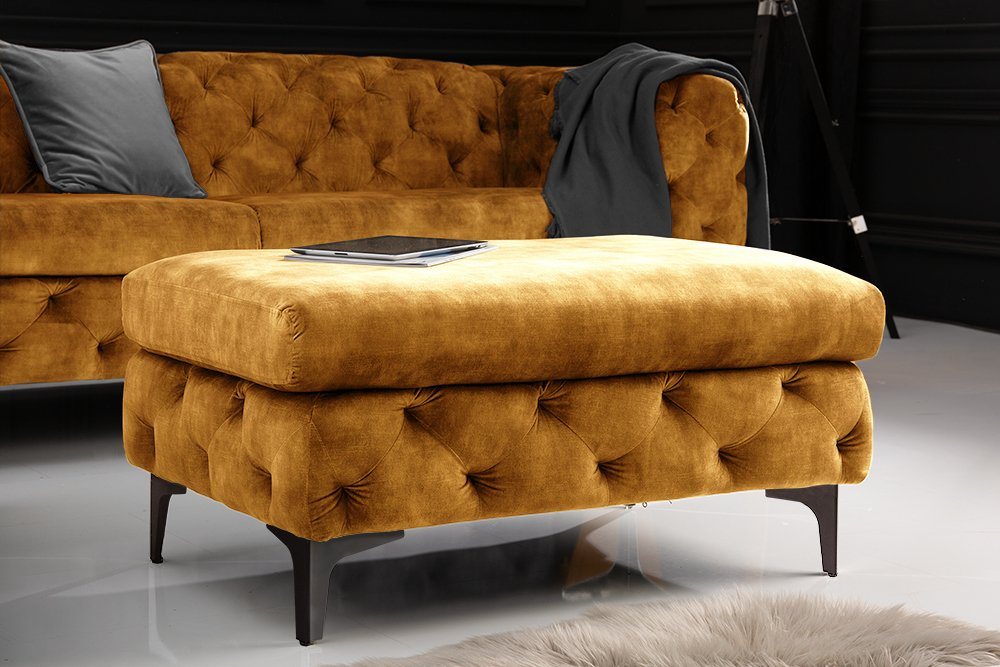 riess-ambiente Fußhocker MODERN BAROCK 92cm senfgelb / schwarz (Einzelartikel, 1 St), Wohnzimmer · Samt · 3-Sitzer · Federkern · Chesterfield von riess-ambiente