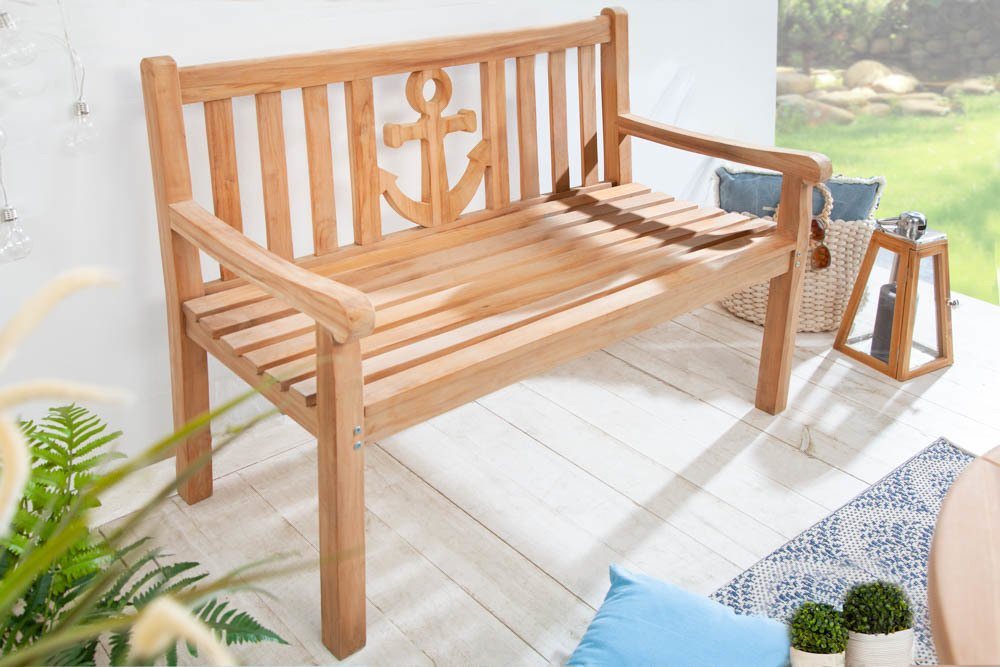 riess-ambiente Gartenbank EMPIRE TEAK 120cm braun (Einzelartikel, 1-St), Massivholz · Anker · Sitzbank · mit Lehne · Maritim · Outdoor · Balkon von riess-ambiente