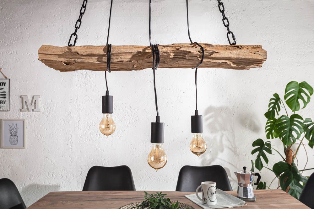 riess-ambiente Hängeleuchte BARRACUDA 70cm natur / schwarz, ohne Leuchtmittel, Wohnzimmer · Massivholz · Esszimmer · Industrial von riess-ambiente