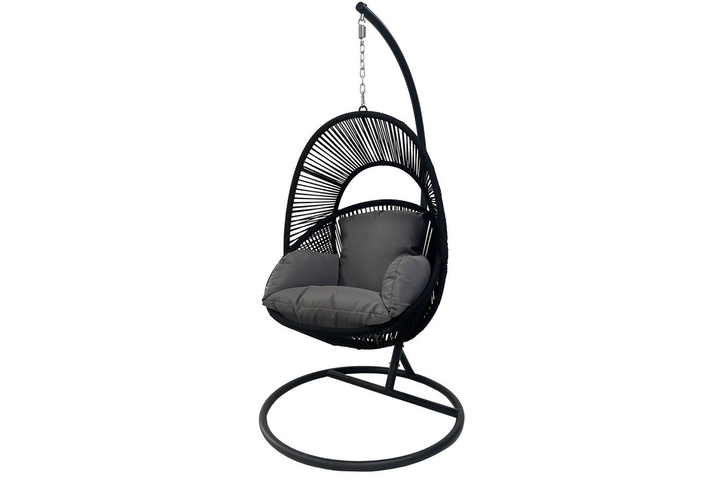 riess-ambiente Hängesessel AIR ROPE anthrazit/schwarz - inkl. Kissen, In- & Outdoor, mit Gestell (Einzelartikel, 1-St), Geflecht-Hängestuhl - ideal für Balkon, Terrasse, Garten & Wohnbereich von riess-ambiente