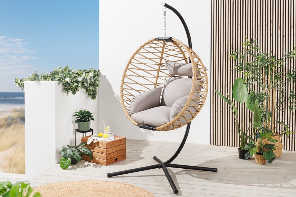 riess-ambiente Hängesessel IBIZA natur-beige / anthrazit (Einzelartikel, 1-St), Outdoor · Stahl · Gartenmöbel · zusammenklappbar · Polyrattan · Balkon von riess-ambiente