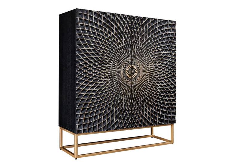 riess-ambiente Highboard ILLUSION 120cm schwarz / gold (Einzelartikel, 1 St), Mango-Massivholz · Metall · 3D Schnitzereien · Wohnzimmer · Design von riess-ambiente