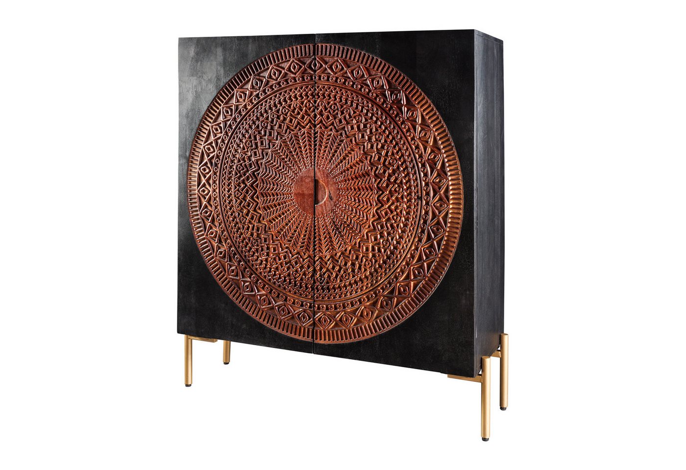 riess-ambiente Highboard MANDALA 120cm schwarz / gold, Massivholz · Schrank · Kommode · Wohnzimmer · Mango · Boho von riess-ambiente