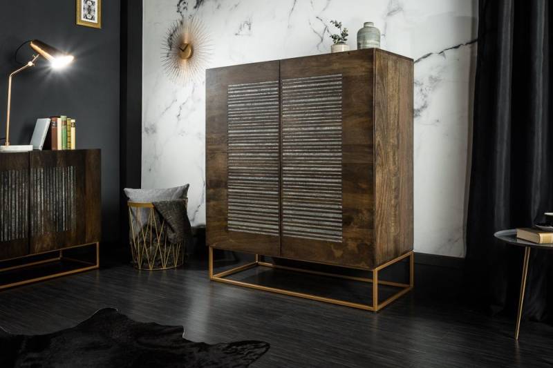 riess-ambiente Highboard ONYX 120cm dunkelbraun / gold (Einzelartikel, 1 St), Massivholz · Achat · Edelstein · Metall · Schrank · Wohnzimmer von riess-ambiente
