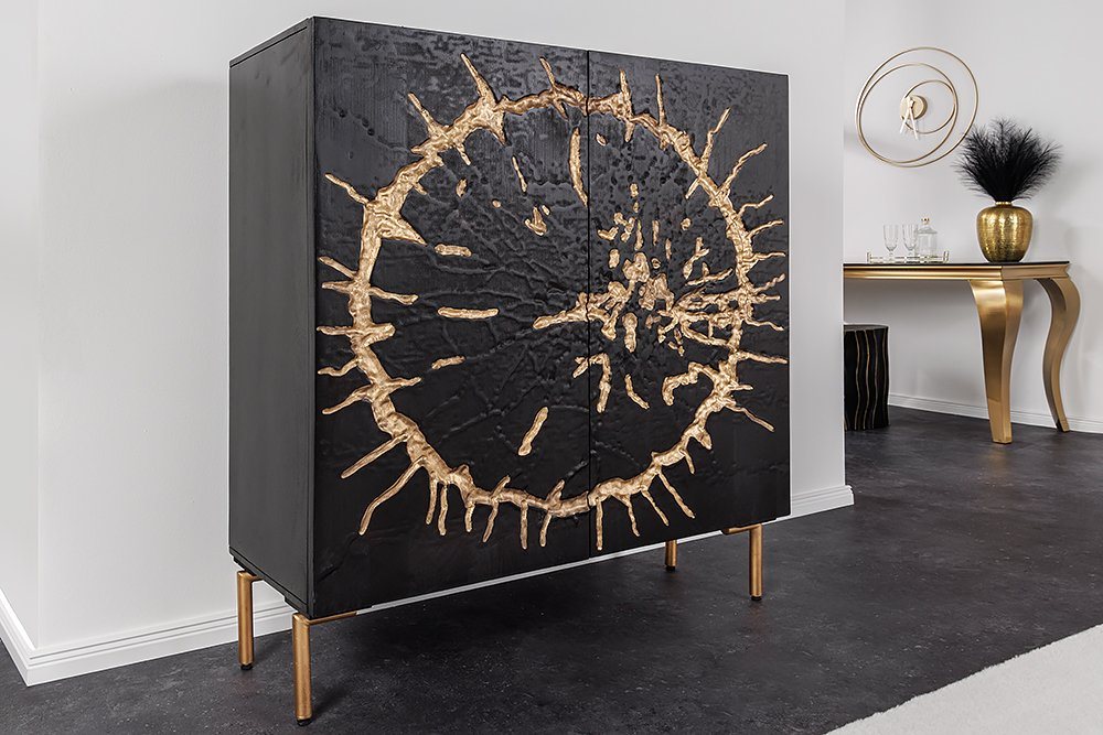 riess-ambiente Highboard THE CIRCLE 120cm schwarz / gold (Einzelartikel, 1 St), Wohnzimmer · Massivholz · Metall · Kommode · Retro Design von riess-ambiente