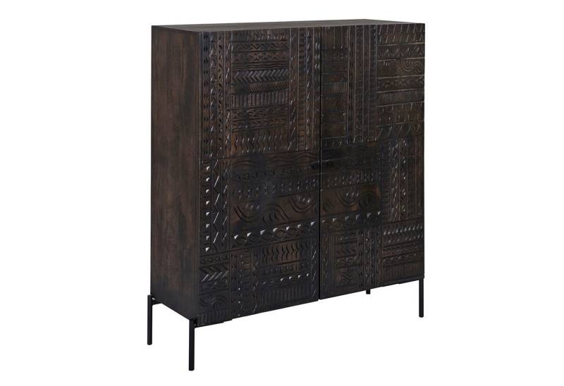 riess-ambiente Highboard TRIBAL 120cm antik braun · Kommode aus Mangoholz mit viel Stauraum (Einzelartikel, 1 St), 3D-Front · Push-to-Open · abstraktes Design · Massivholz · lackiert von riess-ambiente