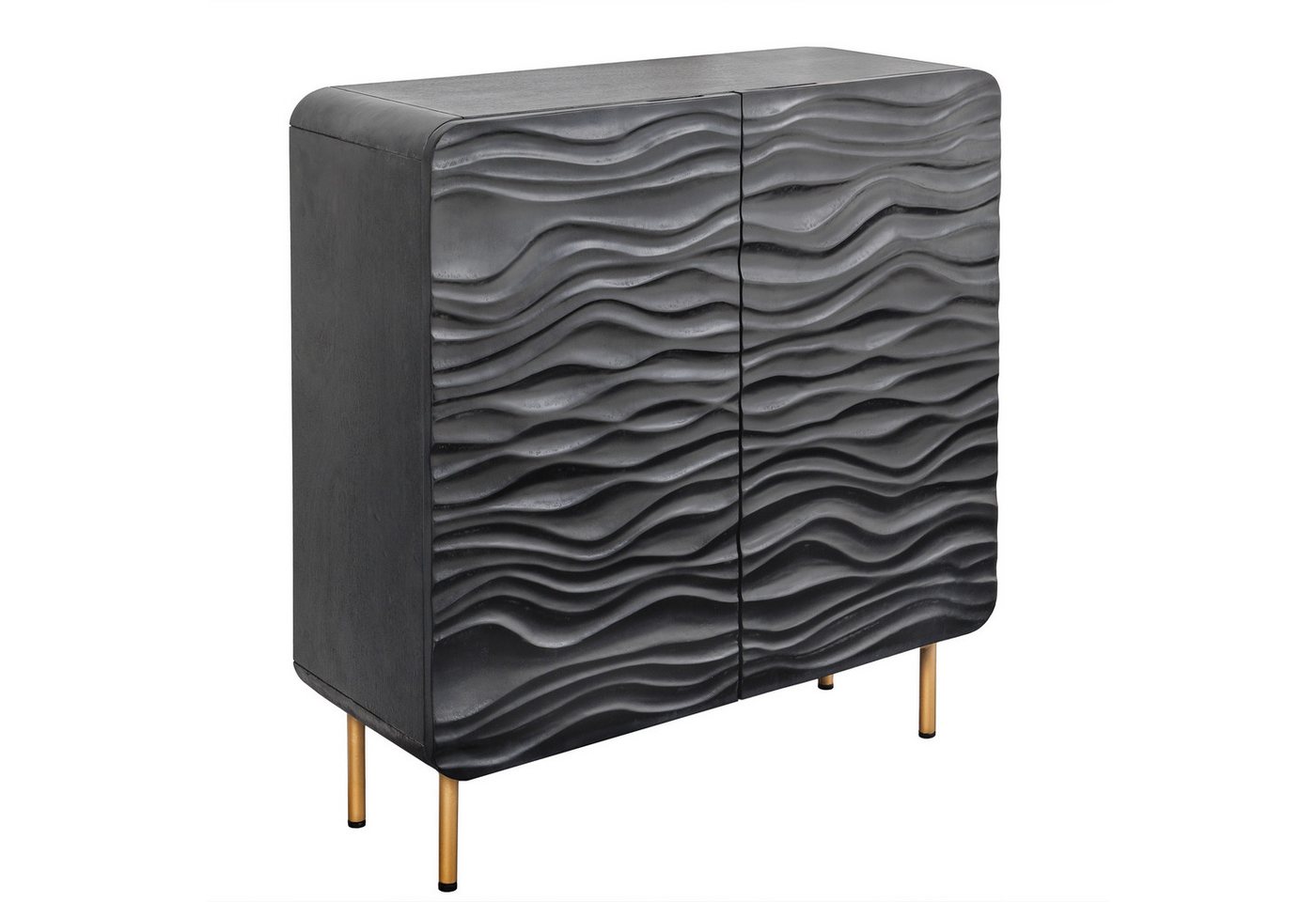 riess-ambiente Highboard WAVE 120cm schwarz / gold (Einzelartikel, 1 St), Wohnzimmer · Massivholz · Metall · Kommode · Retro Design von riess-ambiente