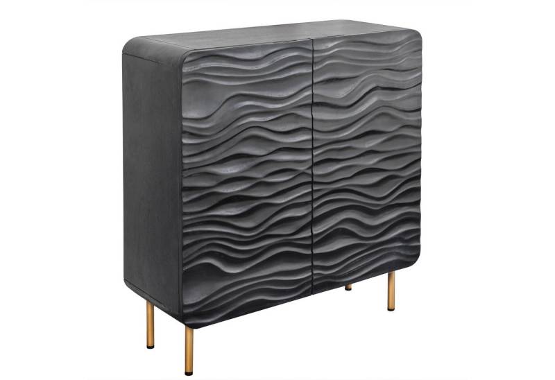 riess-ambiente Highboard WAVE 120cm schwarz / gold (Einzelartikel, 1 St), Wohnzimmer · Massivholz · Metall · Kommode · Retro Design von riess-ambiente