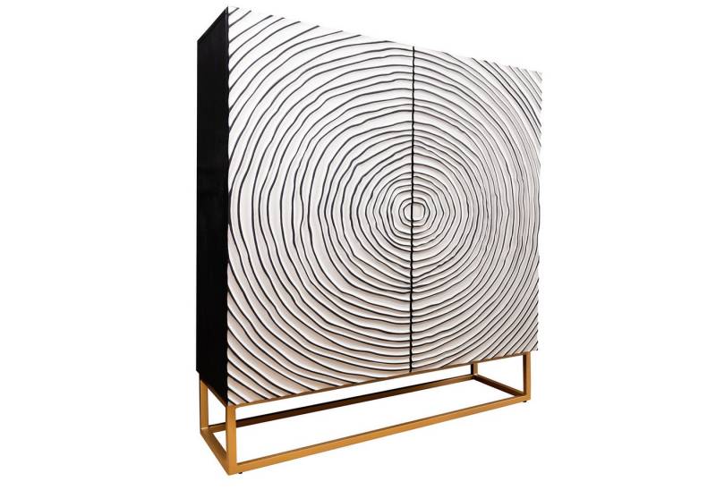 riess-ambiente Highboard ZEN CIRCLES 120cm weiß / schwarz / gold (Einzelartikel, 1 St), Massivholz · Metall · Anrichte · Kommode · 3D-Front · Modern Design von riess-ambiente