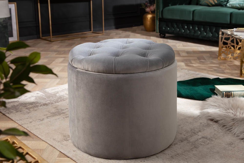 riess-ambiente Hocker MODERN BAROCK 50cm silbergrau, Wohnzimmer · Samt · mit Stauraum · Aufbewahrungkorb von riess-ambiente