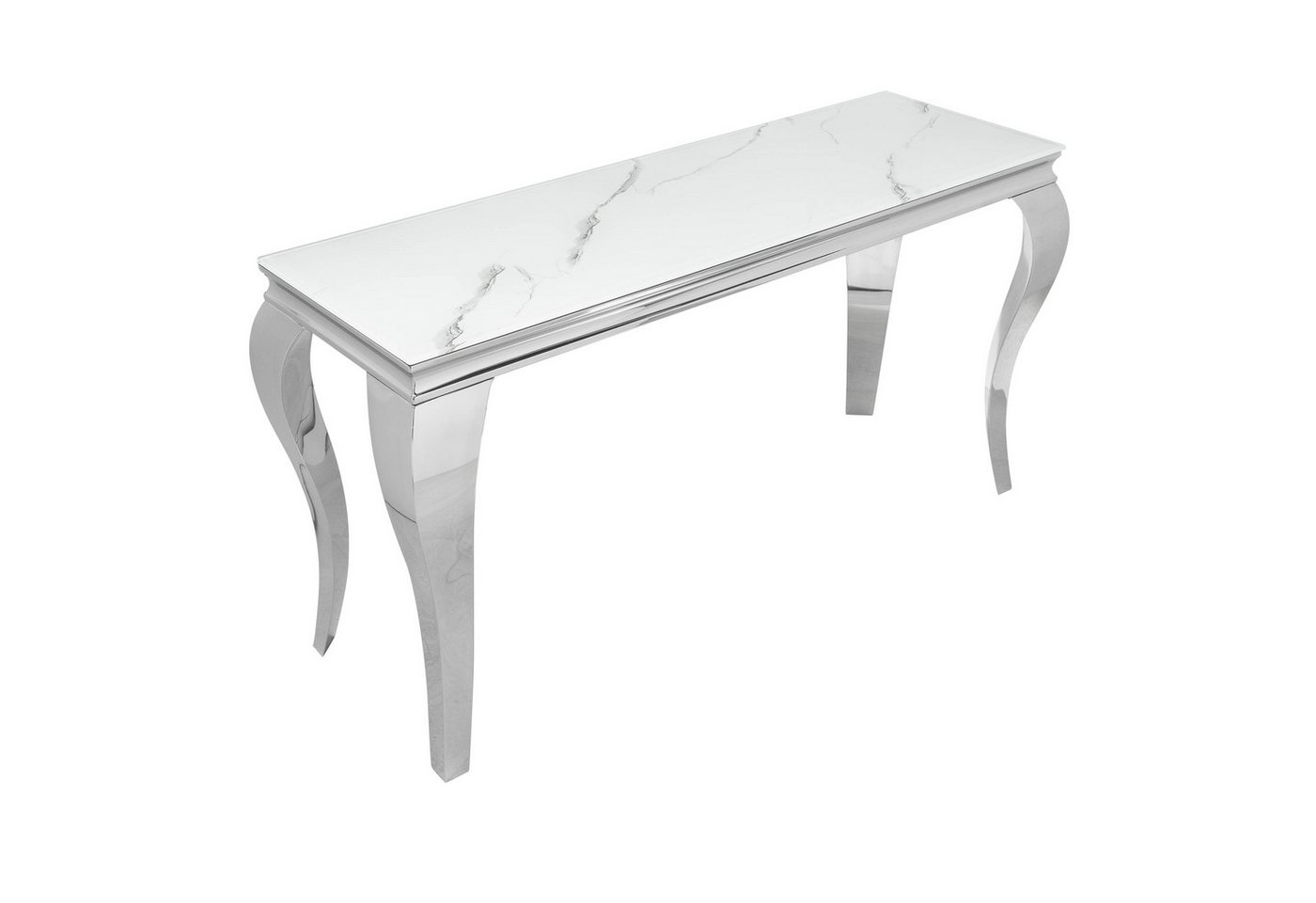 riess-ambiente Konsolentisch MODERN BAROCK 145cm grau / weiß, Glastisch · Marmor-Optik · Edelstahl-Beine von riess-ambiente