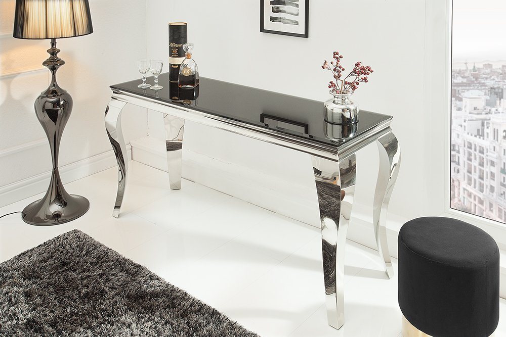 riess-ambiente Konsolentisch MODERN BAROCK 145cm schwarz, Tischplatte aus Opalglas · Edelstahl-Beine von riess-ambiente