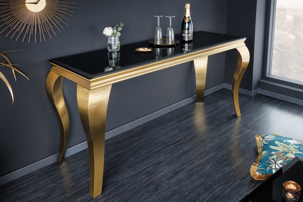 riess-ambiente Konsolentisch MODERN BAROCK 145cm schwarz / gold (Einzelartikel, 1-St), Flur · Opalglas · Edelstahl · eckig von riess-ambiente