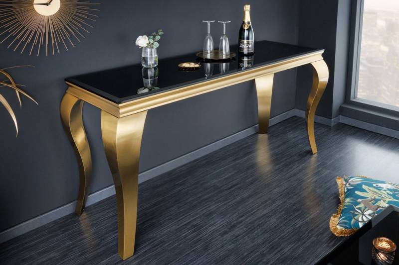 riess-ambiente Konsolentisch MODERN BAROCK 145cm schwarz / gold (Einzelartikel, 1-St), Flur · Opalglas · Edelstahl · eckig von riess-ambiente