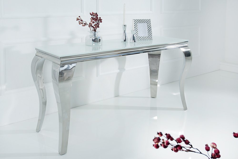 riess-ambiente Konsolentisch MODERN BAROCK 145cm weiß / silber (Einzelartikel, 1-St), Flur · Opalglas · Edelstahl · eckig · Wohnzimmer von riess-ambiente