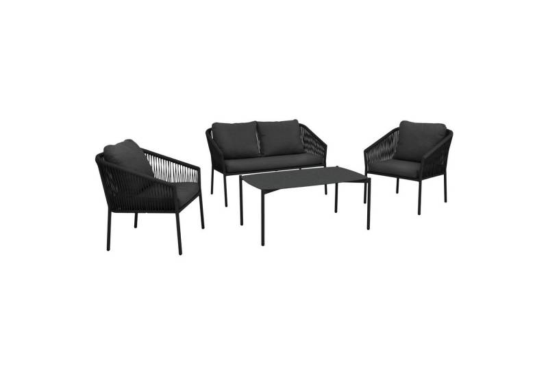 riess-ambiente Loungeset AIRE ROPE anthrazit · wetterfeste Sitzgruppe inkl. Tisch und Kissen, (Set, 4-tlg), Für Terrasse & Balkon · Tisch mit Sitzmöglichkeiten · Outdoor · Garten von riess-ambiente