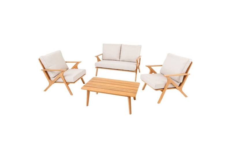 riess-ambiente Loungeset COMFORT LINE natur beige · 4-teiliges Gartenmöbel-Set inkl. Tisch, (Set, 4-tlg), Akazien-Massivholz · 1x Sofa 2x Sessel 1x Tisch · Balkonset · Terrasse von riess-ambiente