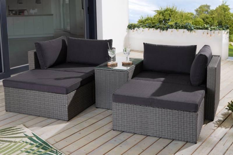 riess-ambiente Loungeset XXL MODULAR grau, (Set, 5-tlg), Gartenmöbel · Sessel · Tisch · Hocker · Terrasse · Balkon · Outdoor von riess-ambiente