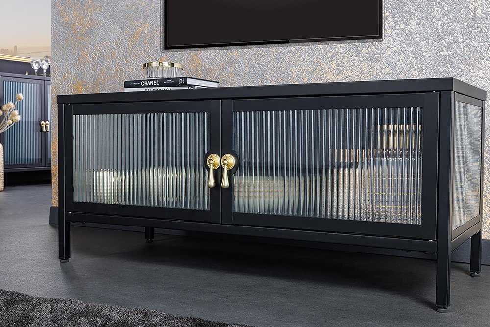 riess-ambiente Lowboard AMSTERDAM 90cm schwarz / transparent / gold (Einzelartikel, 1 St), Wohnzimmer · Metall · Riffelglas · stehend · Stauraum · Modern Design von riess-ambiente