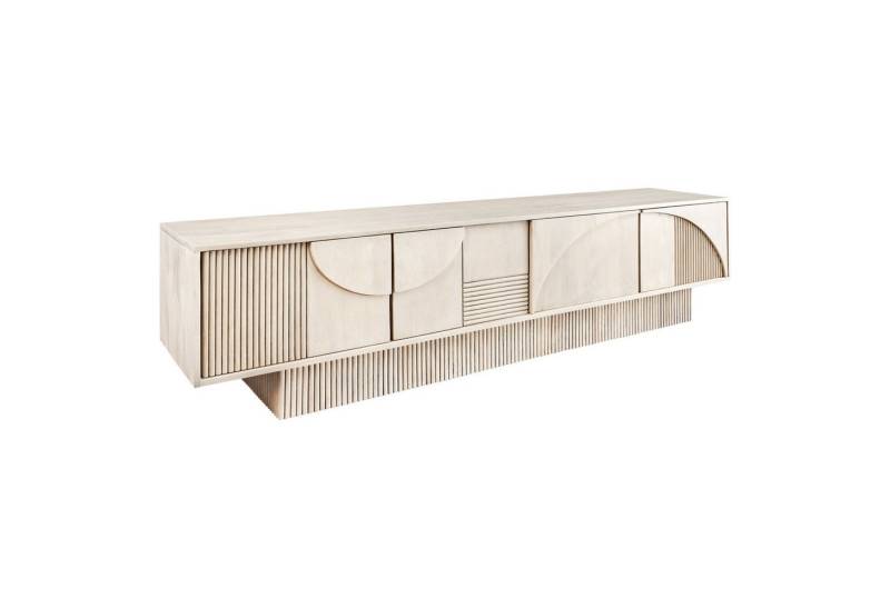 riess-ambiente Lowboard ART DECO 200cm weiß gekälkt (Einzelartikel, 1 St), Massivholz · TV-Schrank · 6 Fächer · 3D-Front · Wohnzimmer · Design von riess-ambiente