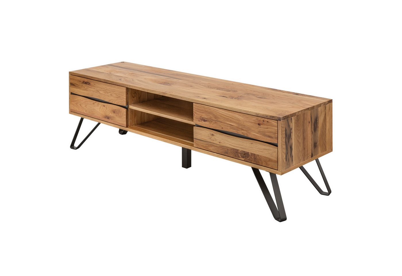 riess-ambiente Lowboard LIVING EDGE 160cm natur/anthrazit – Baumkante, Wildeiche, geölt (Einzelartikel, 1 St), massives Lowboard mit Schubladen & Fächern – ideal fürs Wohnzimmer von riess-ambiente