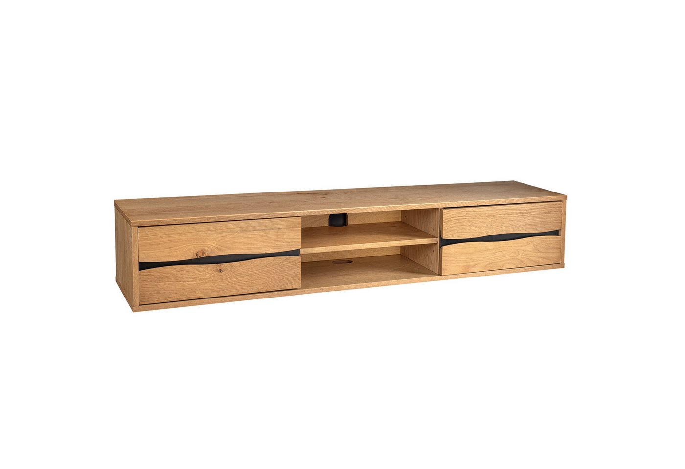 riess-ambiente Lowboard LIVING EDGE 160cm natur / schwarz · TV-Schrank mit Wildeichen-Front (Einzelartikel, 1 St), hängend · Wohnzimmer · 2 Türen · Baumkante · Holzfurnier · Industrial von riess-ambiente