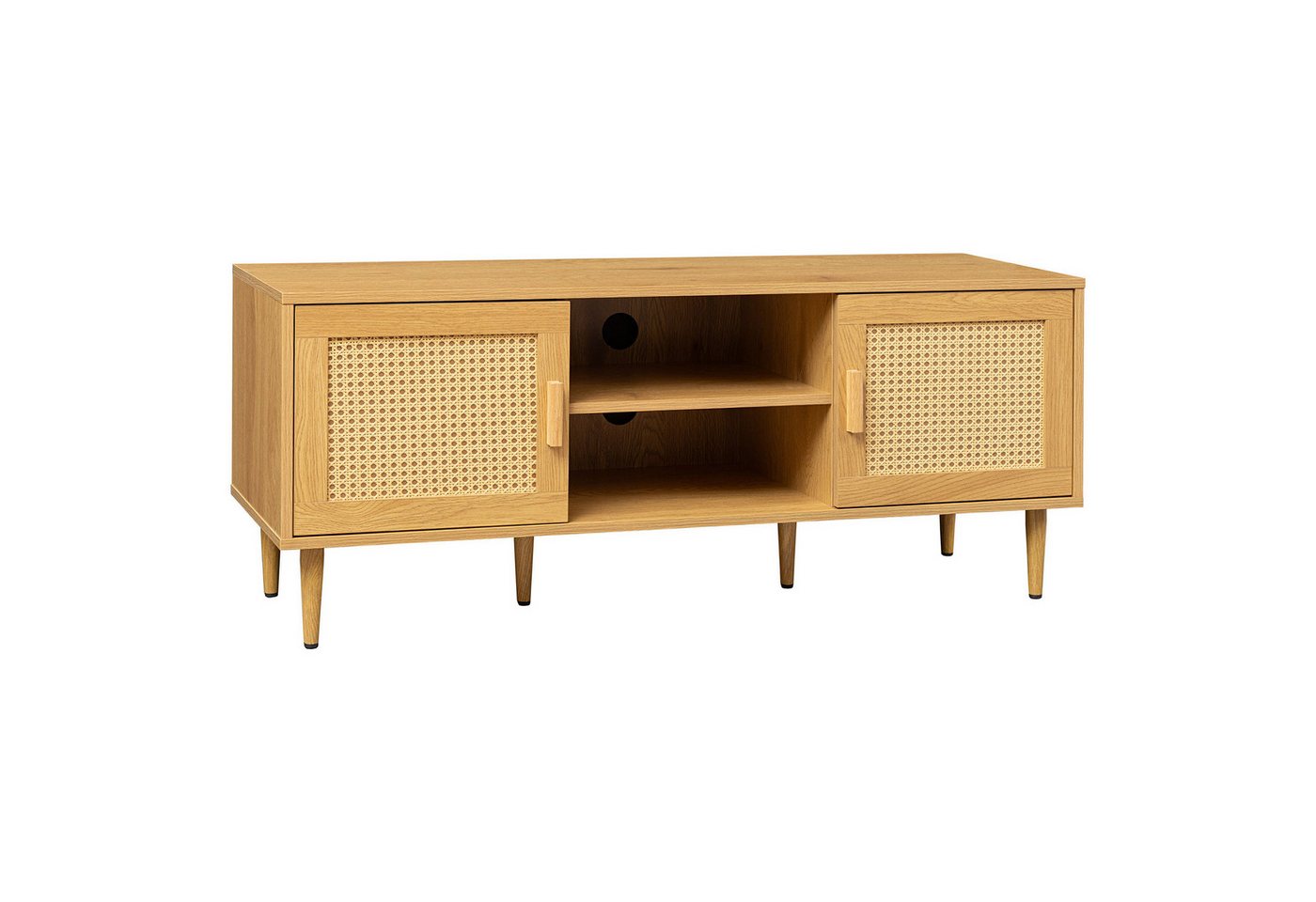 riess-ambiente Lowboard VIENNA 120cm natur-Wiener Geflecht, Rattan, Holz-Optik, Stauraum, Boho (Einzelartikel, 1 St), TV-Board mit Kabelöffnung - ideal f. Ess-, Arbeits-, Wohnzimmer & Flur von riess-ambiente