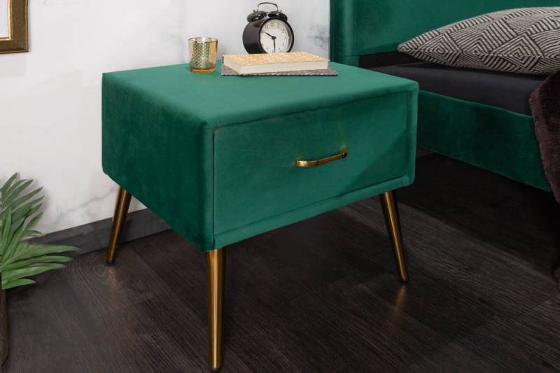 riess-ambiente Nachttisch FAMOUS 45cm smaragdgrün / gold (Einzelartikel, 1-St), Schlafzimmer · Samt · Metall · Konsole · Kommode · Retro von riess-ambiente